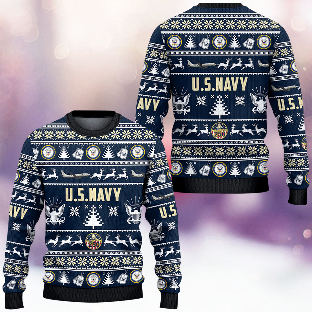 US Navy 250Th Anniversary Ugly Christmas Sweater Winter Clothing Xmas Gifts For Navy Veterans - Tradiviet - Image 3