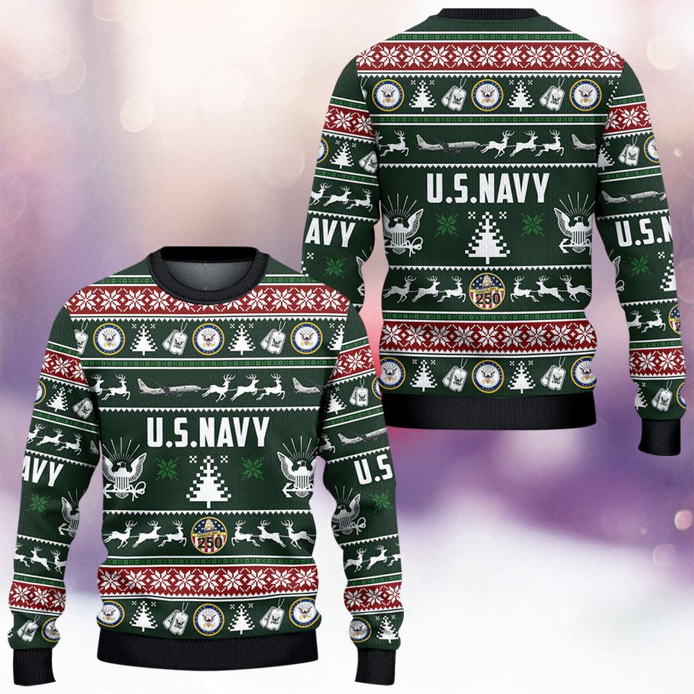 US Navy 250Th Anniversary Ugly Christmas Sweater Winter Clothing Xmas Gifts For Navy Veterans - Tradiviet - Image 2
