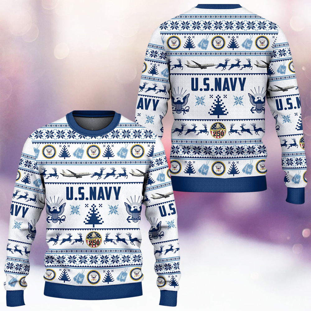 US Navy 250Th Anniversary Ugly Christmas Sweater Winter Clothing Xmas Gifts For Navy Veterans - Tradiviet