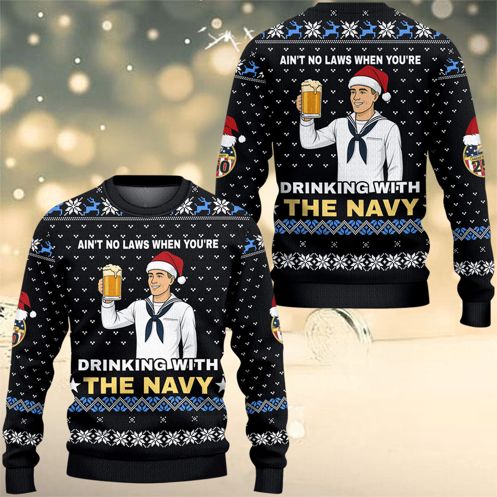 US Navy Drinking With The Navy Ugly Christmas Sweater 250Th Anniversary Veterans Xmas Gifts - Tradiviet
