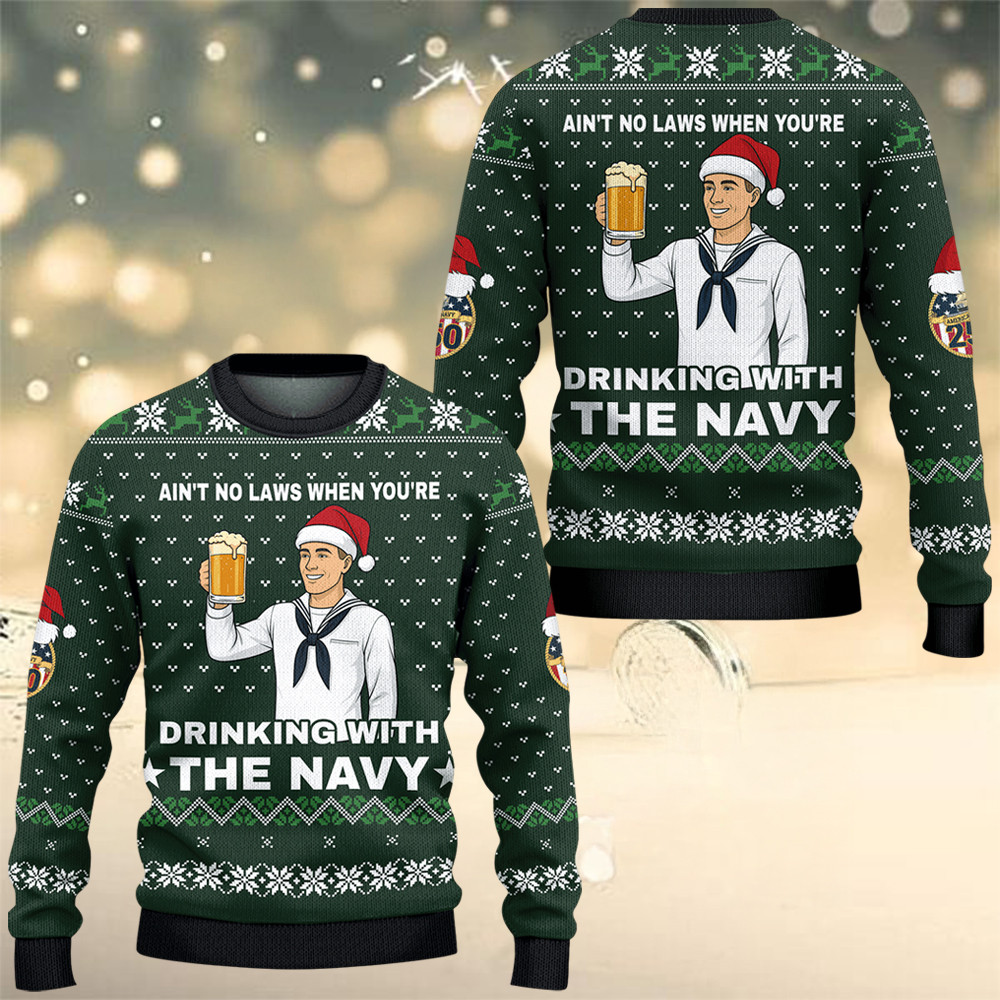 US Navy Drinking With The Navy Ugly Christmas Sweater 250Th Anniversary Veterans Xmas Gifts - Tradiviet - Image 2
