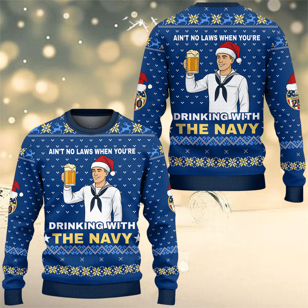 US Navy Drinking With The Navy Ugly Christmas Sweater 250Th Anniversary Veterans Xmas Gifts - Tradiviet - Image 3
