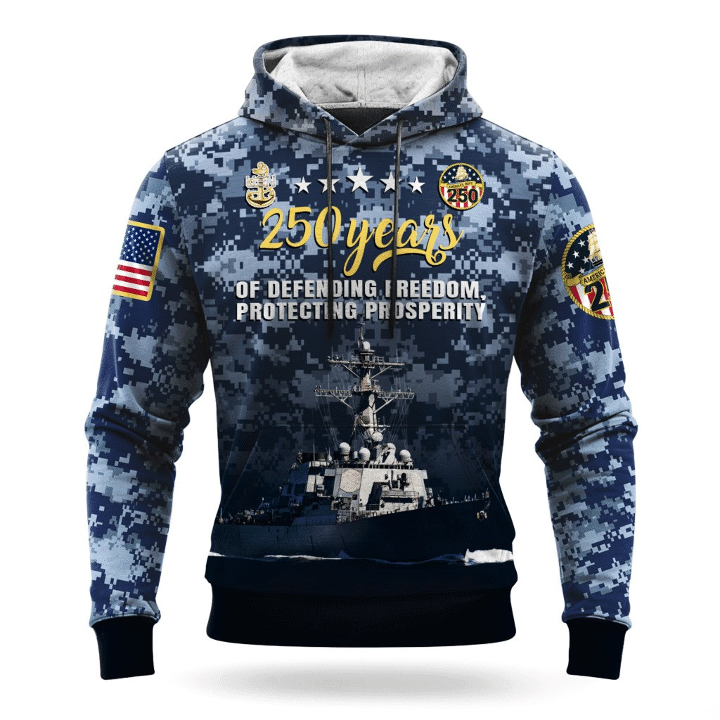 US Navy Forged By The Sea 250Th Anniversary Camo Hoodie 1775 2025 USN Navy Gifts For Sailor - Tradiviet