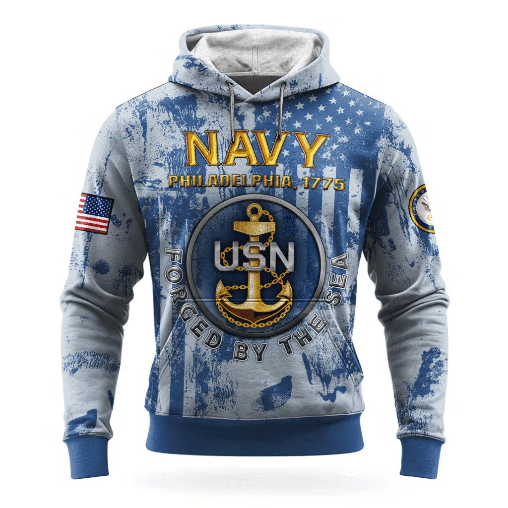 US Navy Forged By The Sea 250Th Anniversary Hoodie 1775 2025 USN Merch Veteran Gift Ideas - Tradiviet