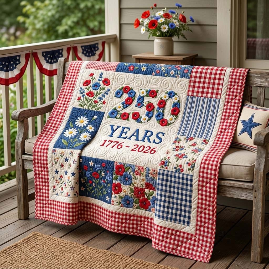 USA 250th Anniversary Quilted Blanket Bedroom Decor Merch Patriotic Gift Ideas - Tradiviet