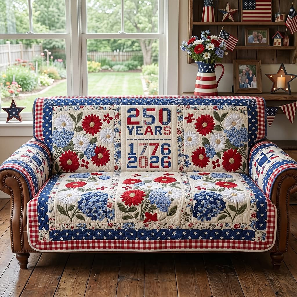 USA 250th Anniversary Quilted Sofa Cover Living Room Decoration Merch For Military Families - Tradiviet