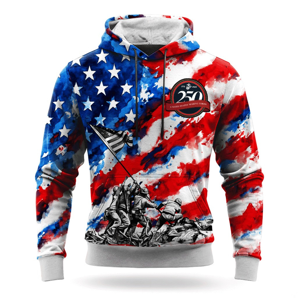 USMC 250Th Anniversary American Flag Hoodie Marine Corps Veteran Apparel Best Veteran Gifts - Tradiviet