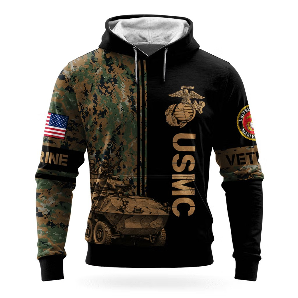 USMC 250Th Anniversary Camo Hoodie Marine Corps Veteran Apparel Best Gifts For Veterans Day - Tradiviet