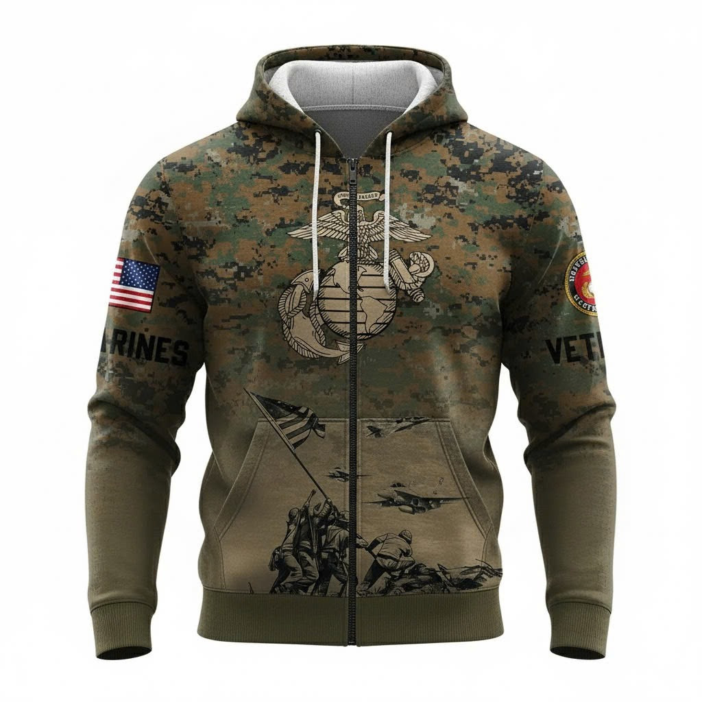 USMC 250Th Anniversary Camo Hoodie Marine Corps Veteran Clothing Best USMC Christmas Gifts - Tradiviet - Image 2