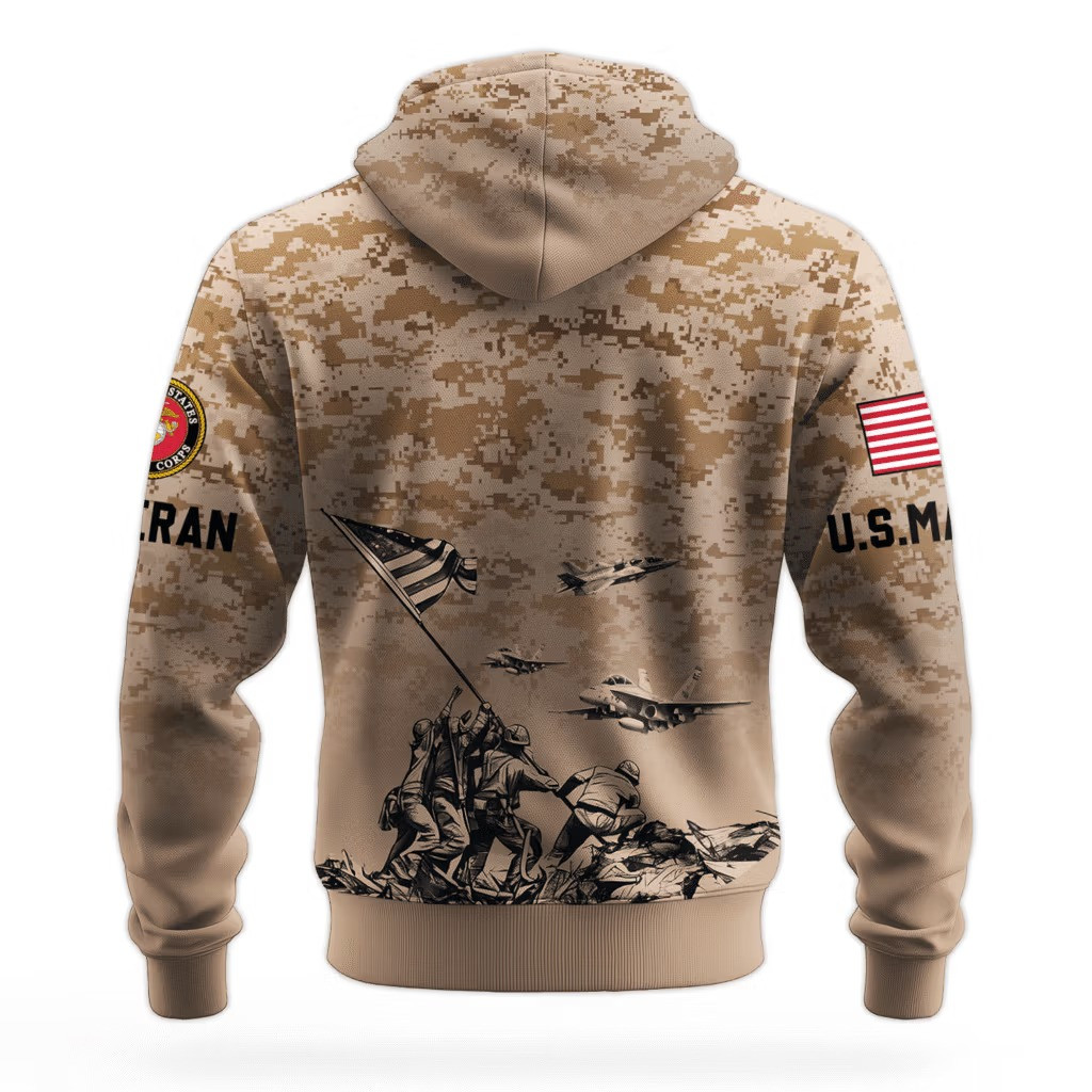 USMC 250Th Anniversary Camo Hoodie Marine Corps Veteran Clothing Patriotic Gifts 2025 - Tradiviet - Image 2