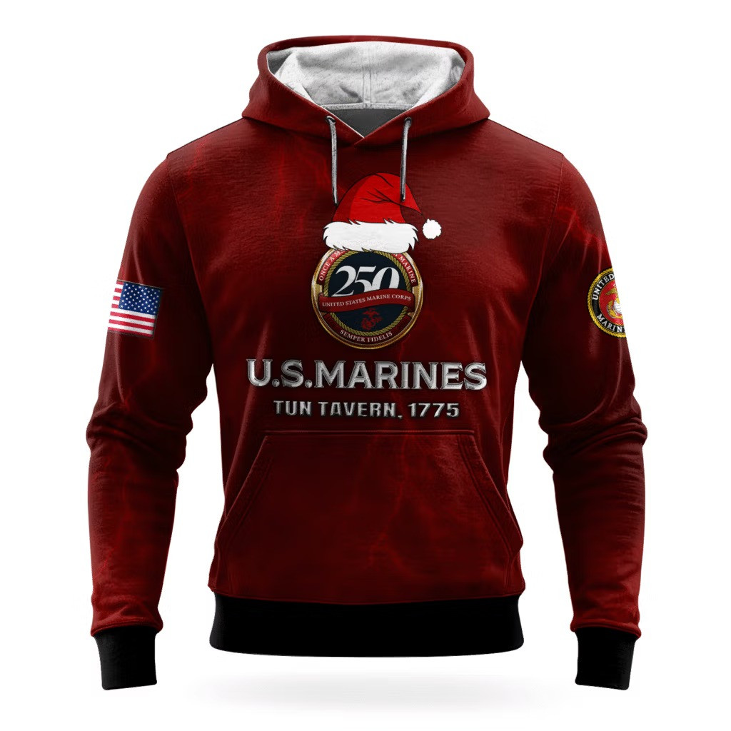 USMC 250Th Anniversary Christmas Hoodie 1775 2025 Marine Corps Veteran Apparel Gift Ideas - Tradiviet