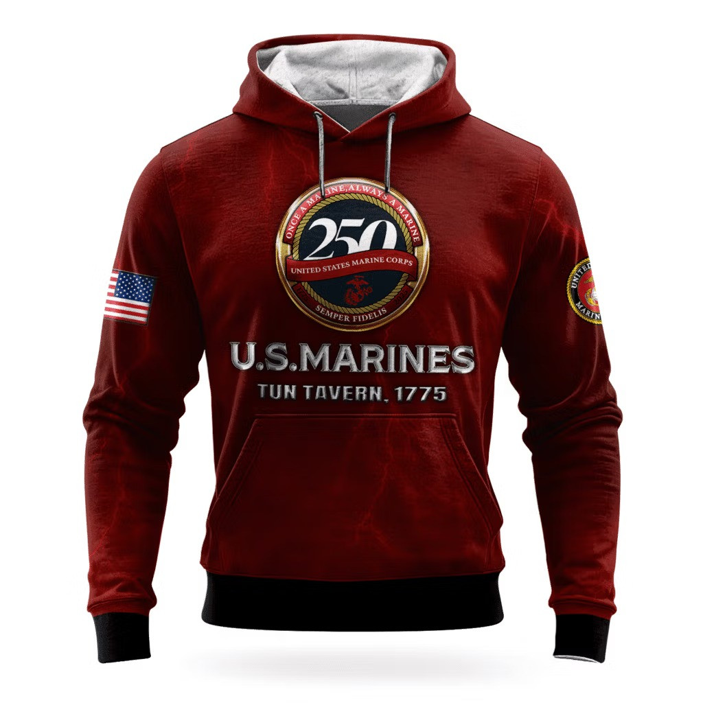 USMC 250Th Anniversary Hoodie 1775 2025 Marine Corps Veteran Apparel USMC Merch Unique - Tradiviet