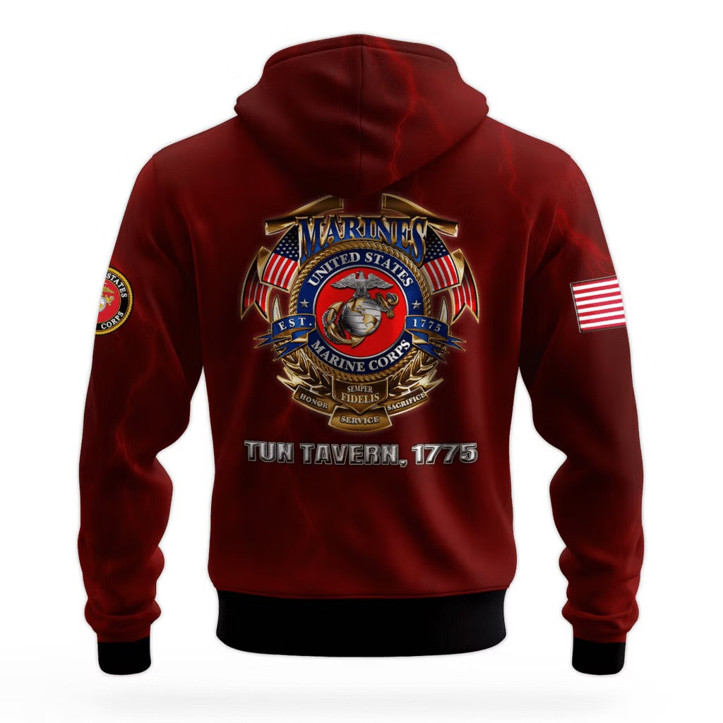 USMC 250Th Anniversary Hoodie 1775 2025 Marine Corps Veteran Apparel USMC Merch Unique - Tradiviet - Image 2