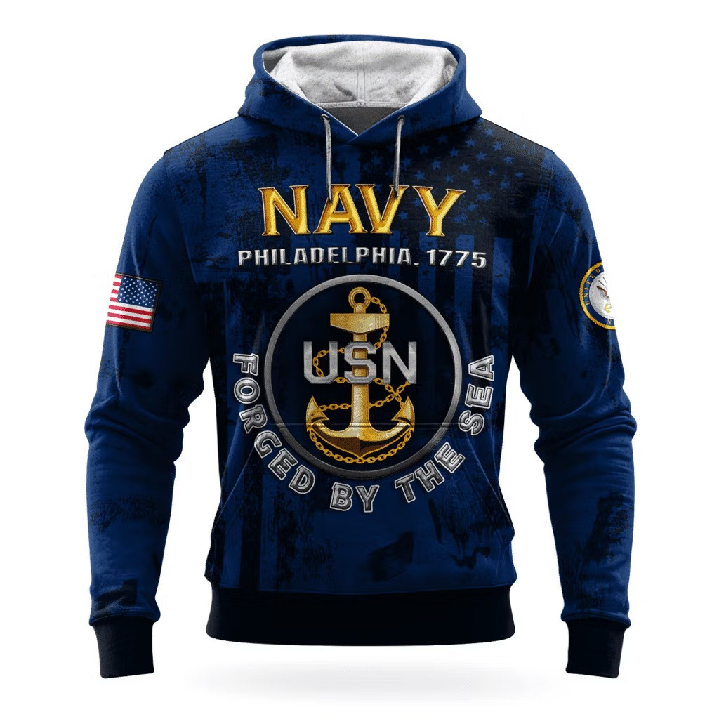 USN Navy Force By The Sea 250Th Anniversary Hoodie 1775 2025 Patriotic Navy Veteran Clothing - Tradiviet