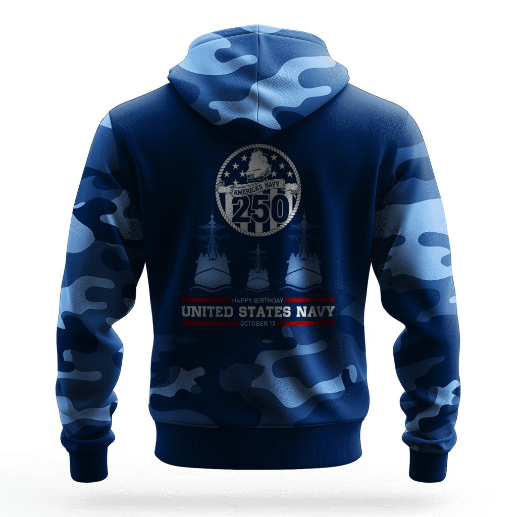 USN Navy Forged By The Sea 250Th Anniversary Camo Hoodie Patriotic US Navy Veteran Gifts - Tradiviet - Image 2