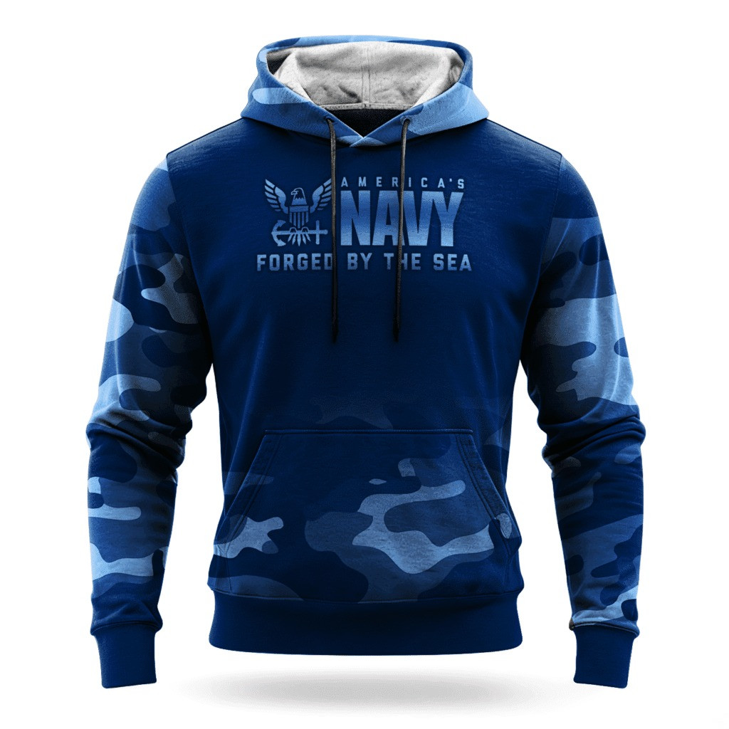 USN Navy Forged By The Sea 250Th Anniversary Camo Hoodie Patriotic US Navy Veteran Gifts - Tradiviet