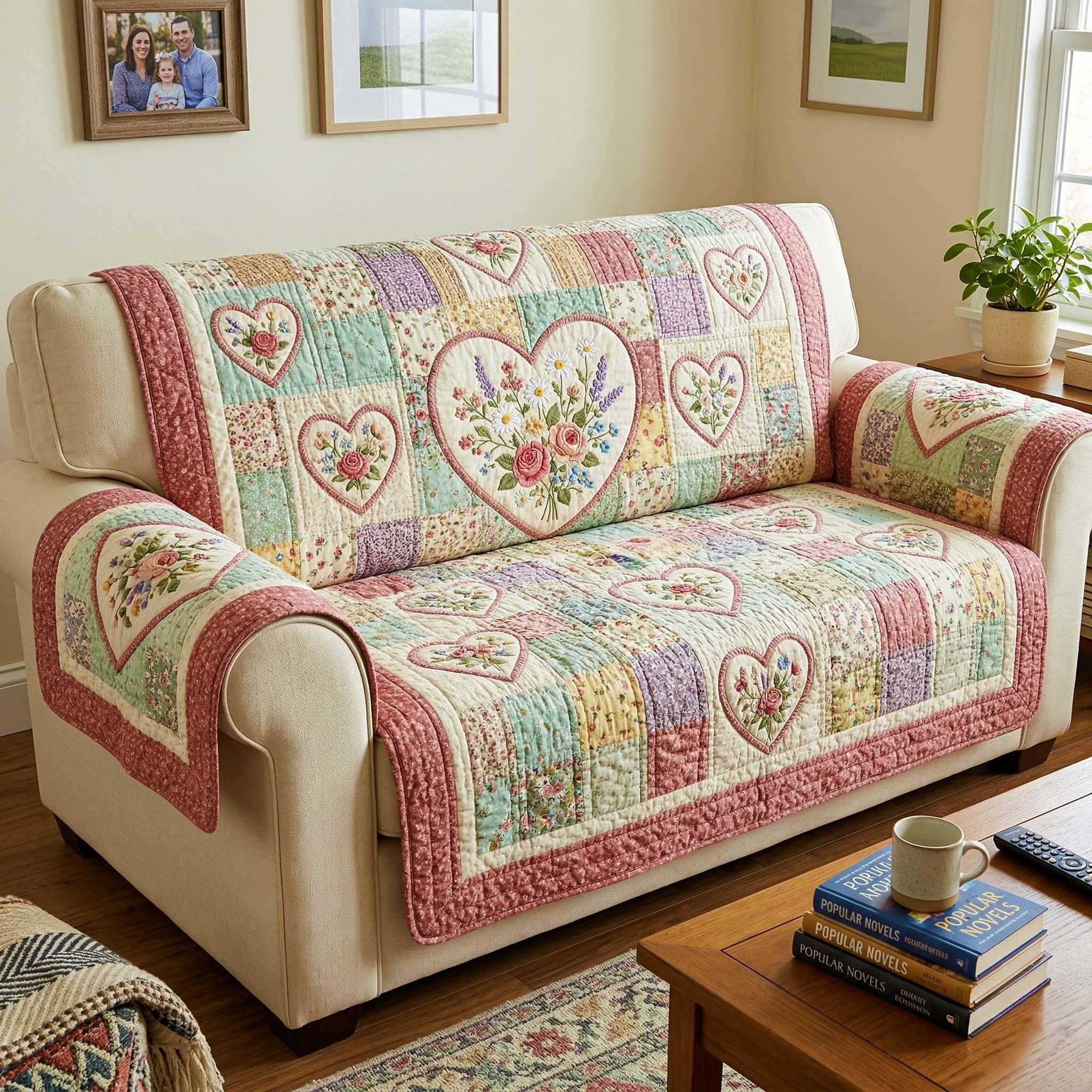 Velvet Bloom Quilted Sofa Cover Floral Home Couch Cover Presents For New Home - Tradiviet