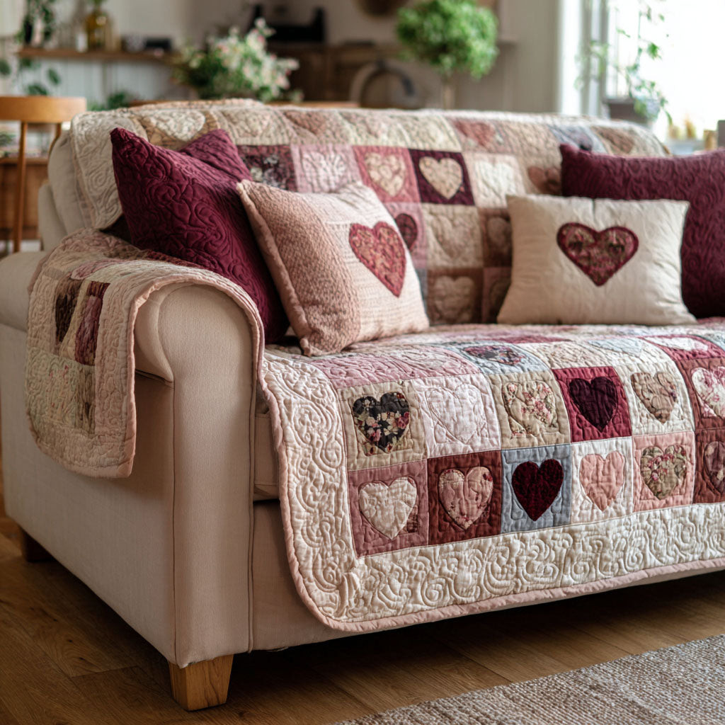 Velvet Hearts Quilted Sofa Cover Sofa Cover Slipcover Valentine Day Ideas For Family - Tradiviet