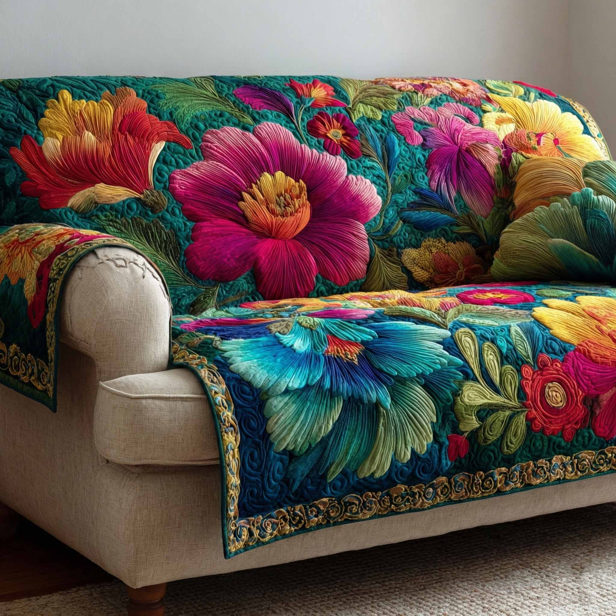 Velvet Peony Quilted Sofa Cover Sofa Protector Mother's Day Gifts - Tradiviet