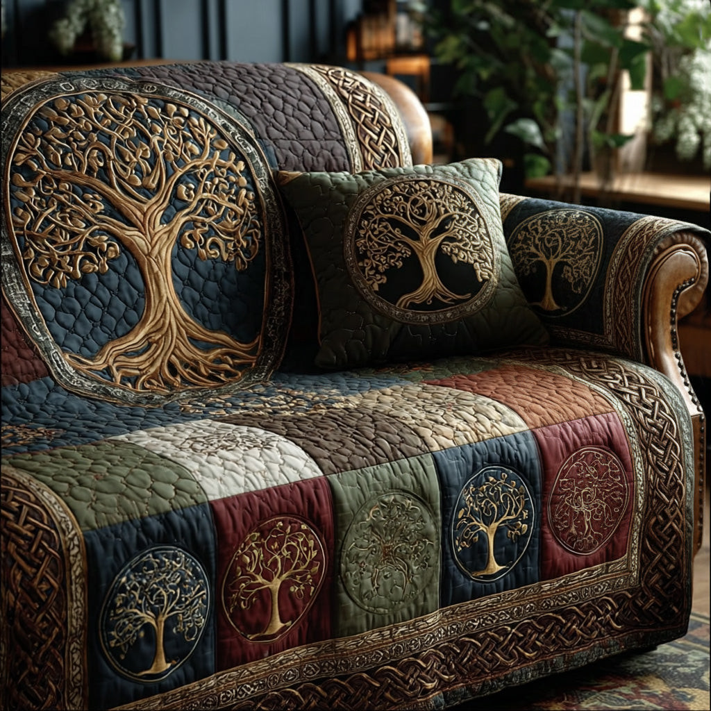 Verdant Legacy Quilted Sofa Cover Great Couch Covers Tree Of Life Gift Items - Tradiviet