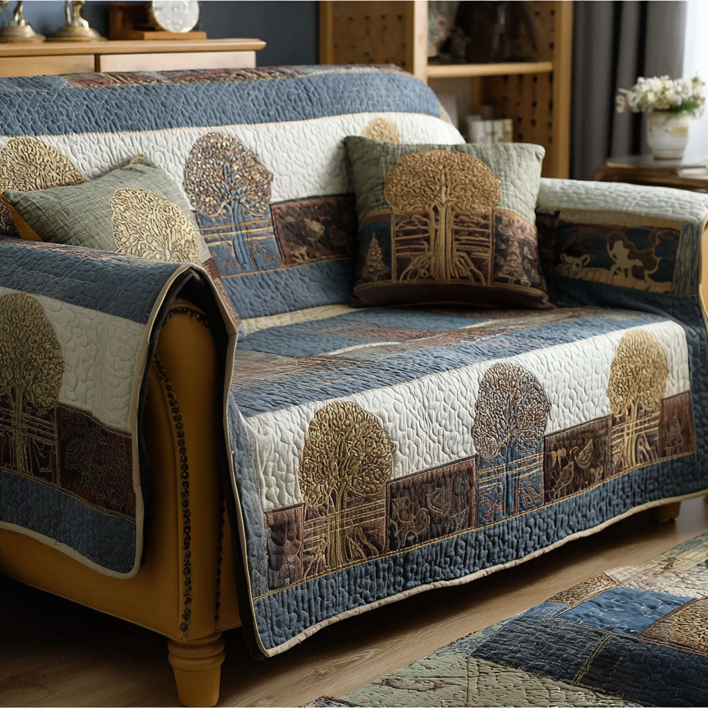 Verdant Promise Quilted Sofa Cover Sofa Furniture Slip Covers Tree Of Life Gifts For Men - Tradiviet