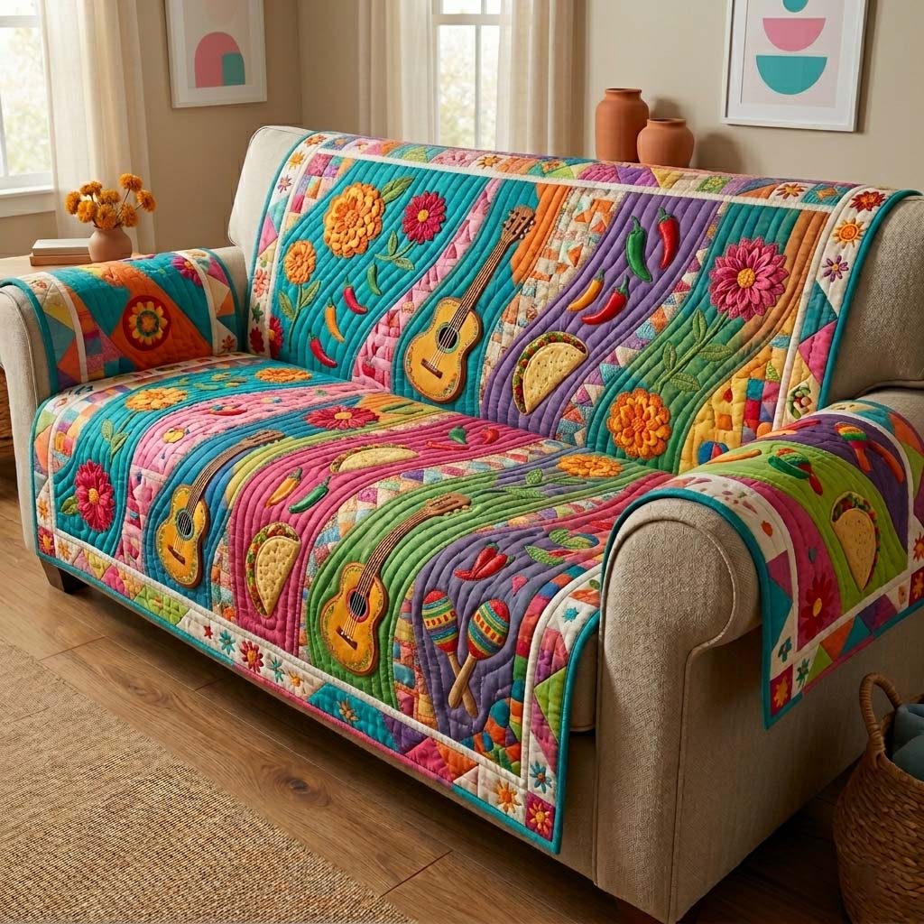 Vibrant Fiesta Garden Quilted Sofa Cover Fiesta Home Couch Cover Trendy Room Decor Gifts - Tradiviet