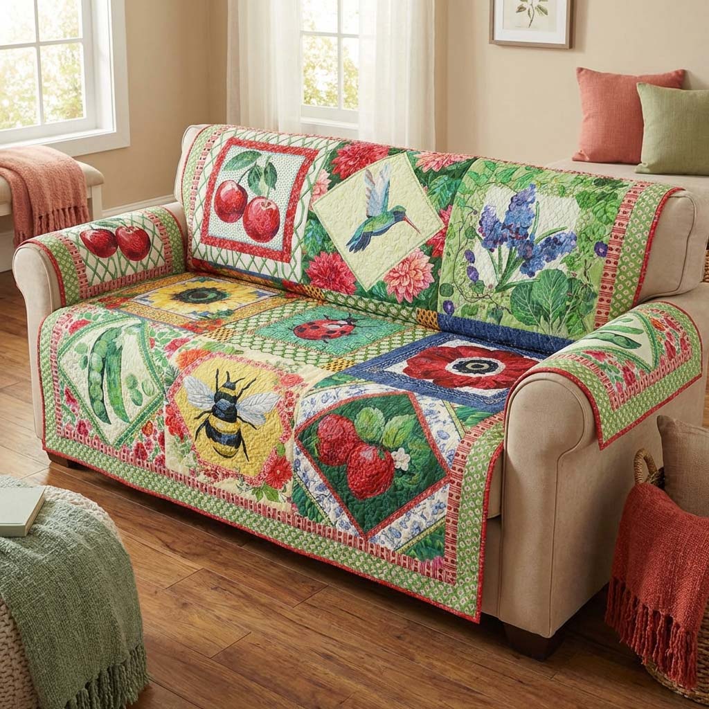 Vibrant Gardening Quilted Sofa Cover Room Room Decor Ideas New Home Gift Ideas - Tradiviet
