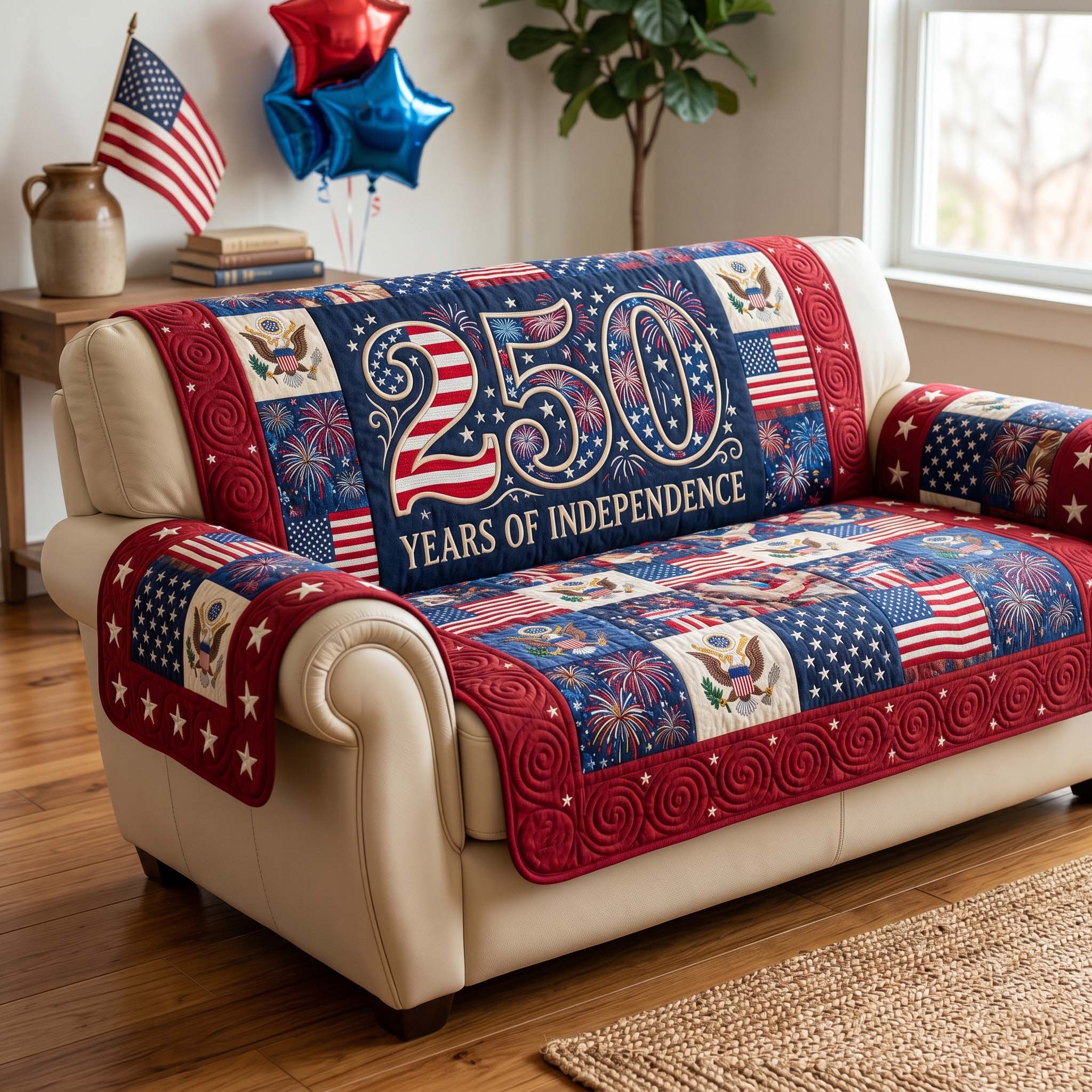Vibrant Independence Era Quilted Sofa Cover Seasonal Room Decor Interior Design Gift Ideas - Tradiviet