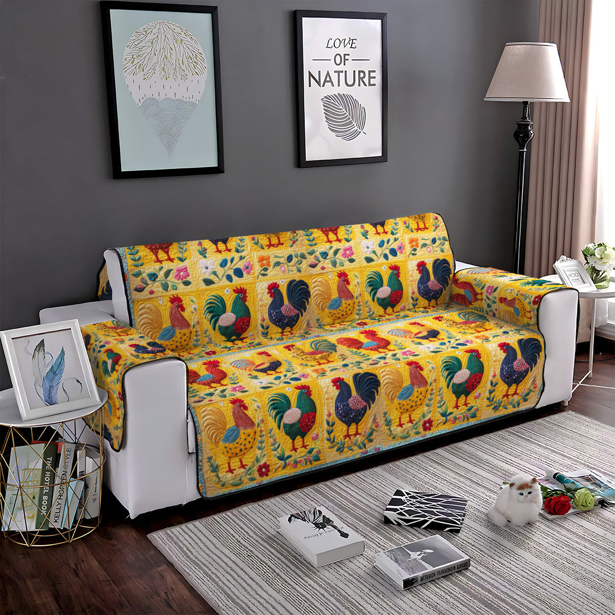 Vibrant Rooster Mosaic Quilted Sofa Cover Home Room Decor Ideas Home Gifts For Her - Tradiviet
