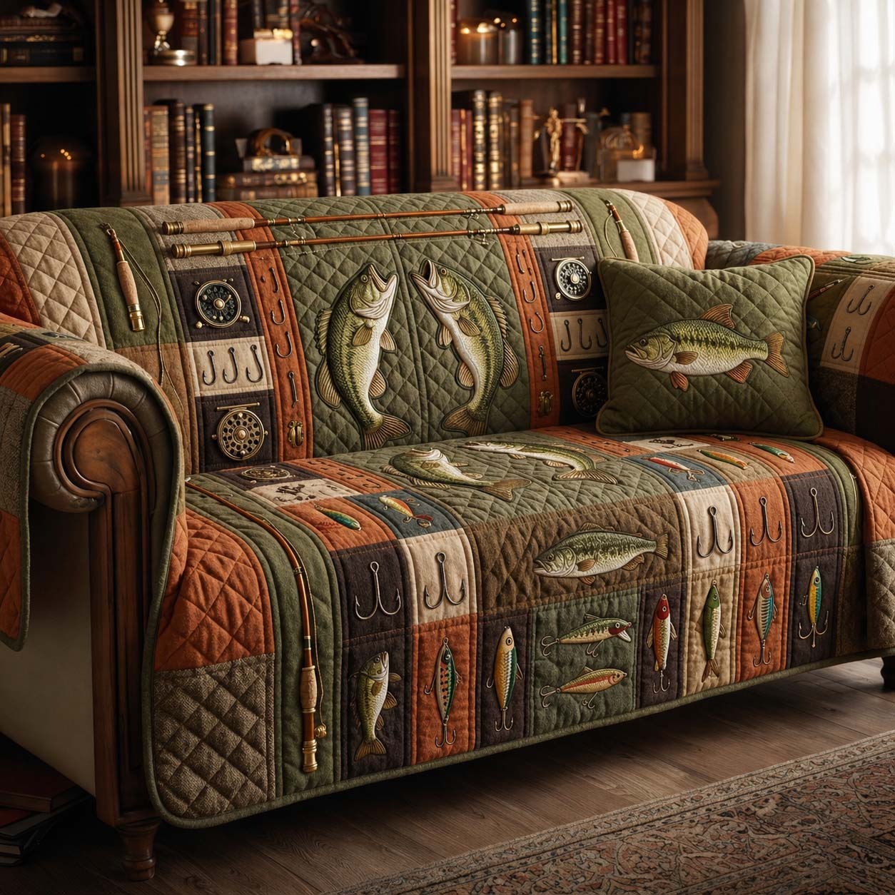 Vintage Bass Heritage Quilted Sofa Cover Lakeside Home Couch Cover Gifts For Home Lovers - Tradiviet