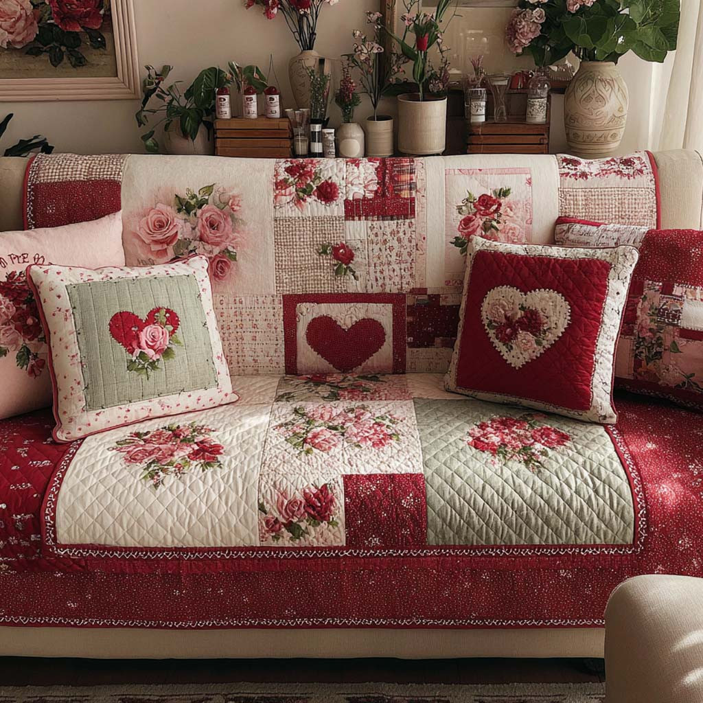 Vintage Bloom Harmony Quilted Sofa Cover Sofa Cover For Couch Valentine Day Presents For Mom - Tradiviet