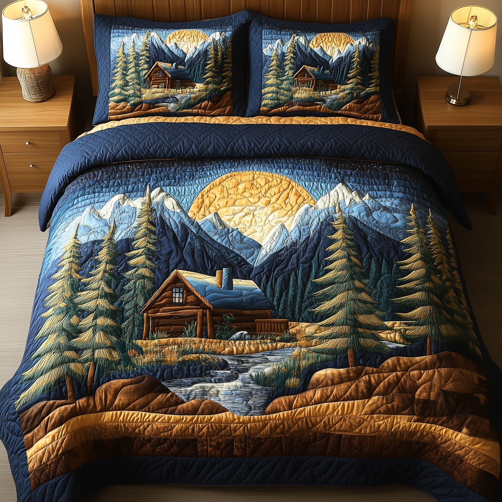 Vintage Cabin Quilted Bedding Set Vintage Cabin Fabric Gift For Vintage Cabin - Tradiviet