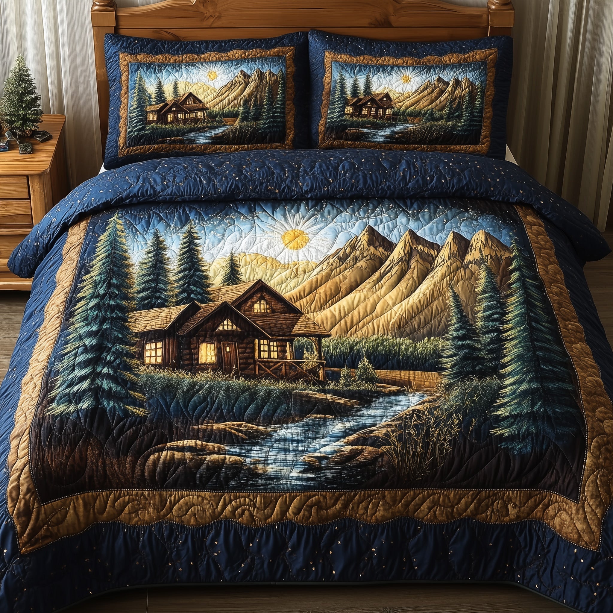 Vintage Cabin Quilted Bedding Set Vintage Cabin Honor Gift For Cabin Family - Tradiviet