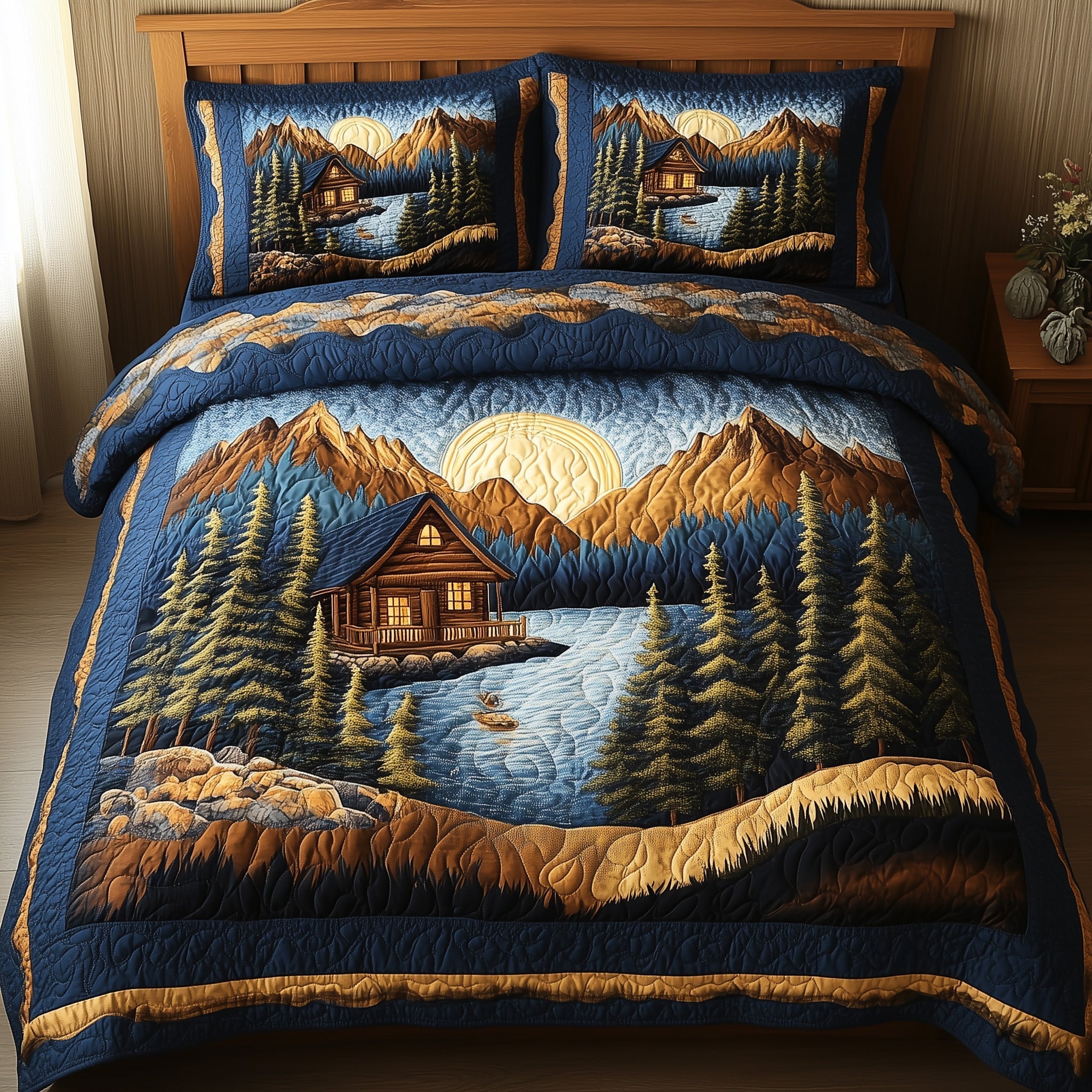 Vintage Cabin Quilted Bedding Set Vintage Cabin Nautical Gift For Cabin Mom - Tradiviet