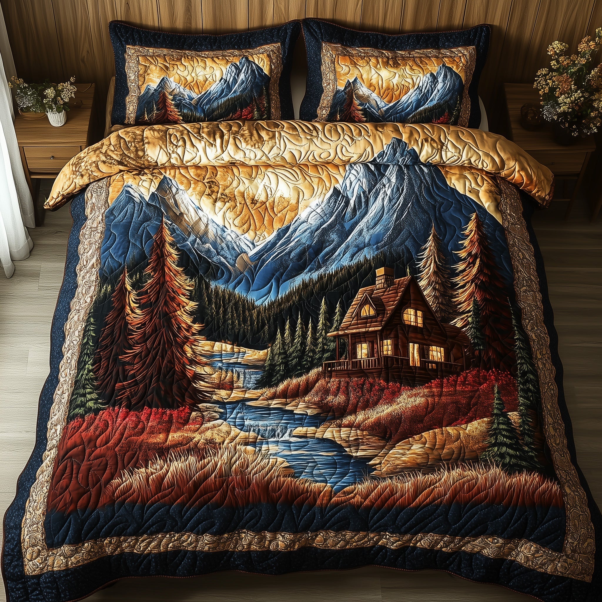 Vintage Cabin Quilted Bedding Set Vintage Cabin Splendor Gift For Vintage Wife - Tradiviet