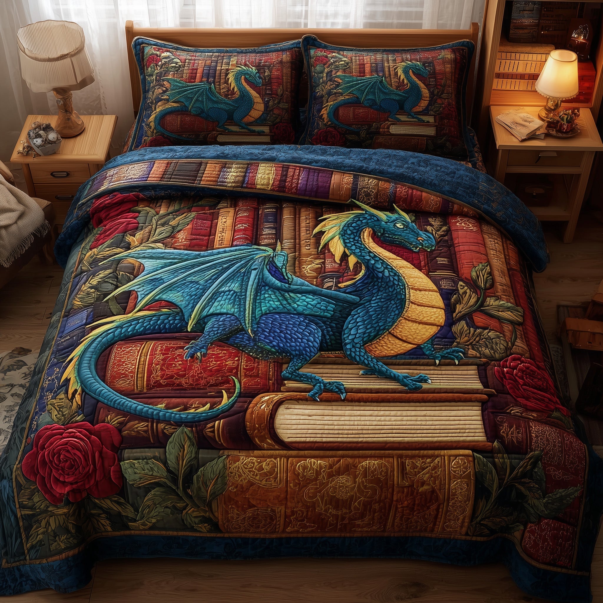 Vintage Dragon Quilted Bedding Set Vintage Dragon Elegant Gift For Vintage Dragon - Tradiviet