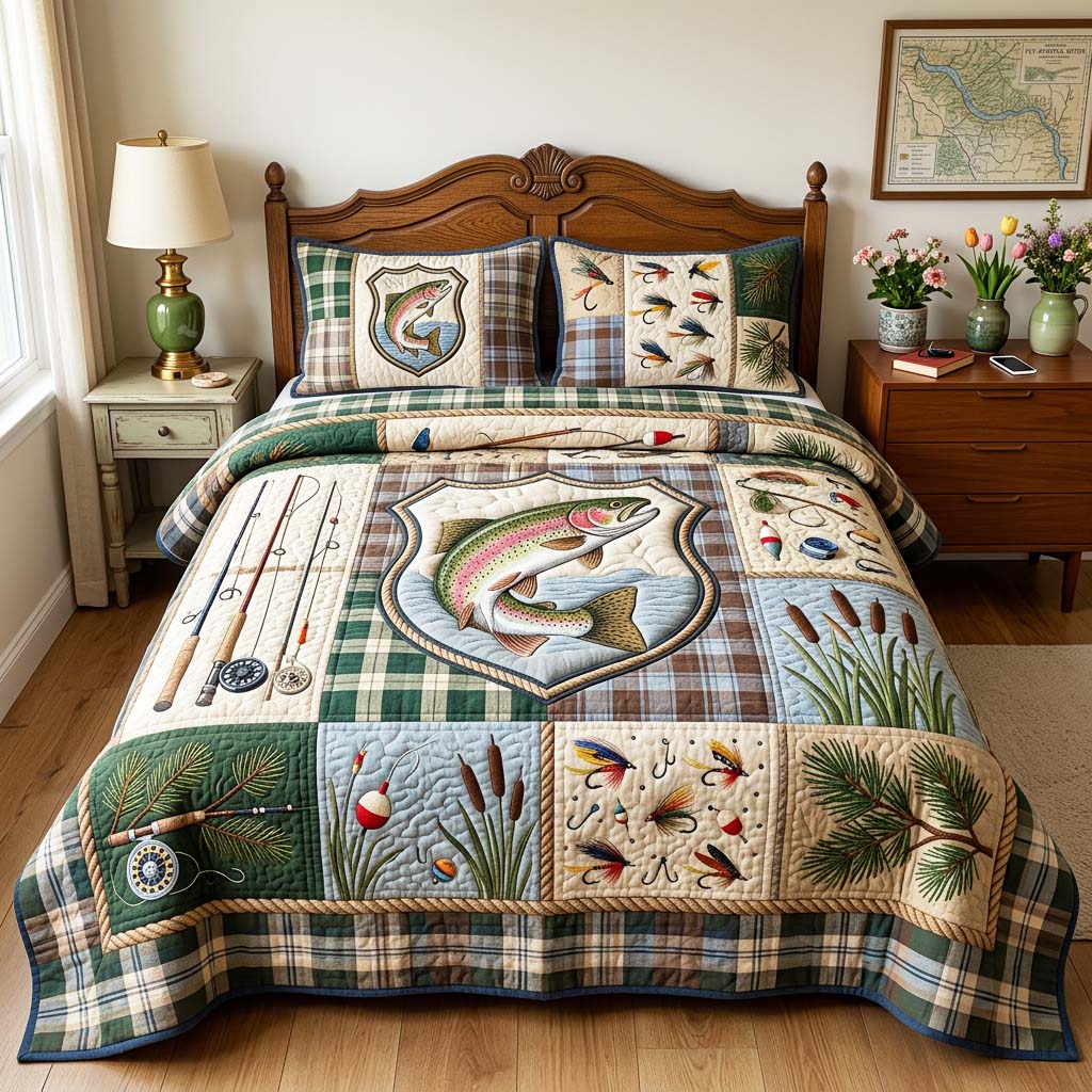 Vintage Fishing Quilted Bedding Set Vintage Fishing Wildlife Gift For Vintage Fishing - Tradiviet