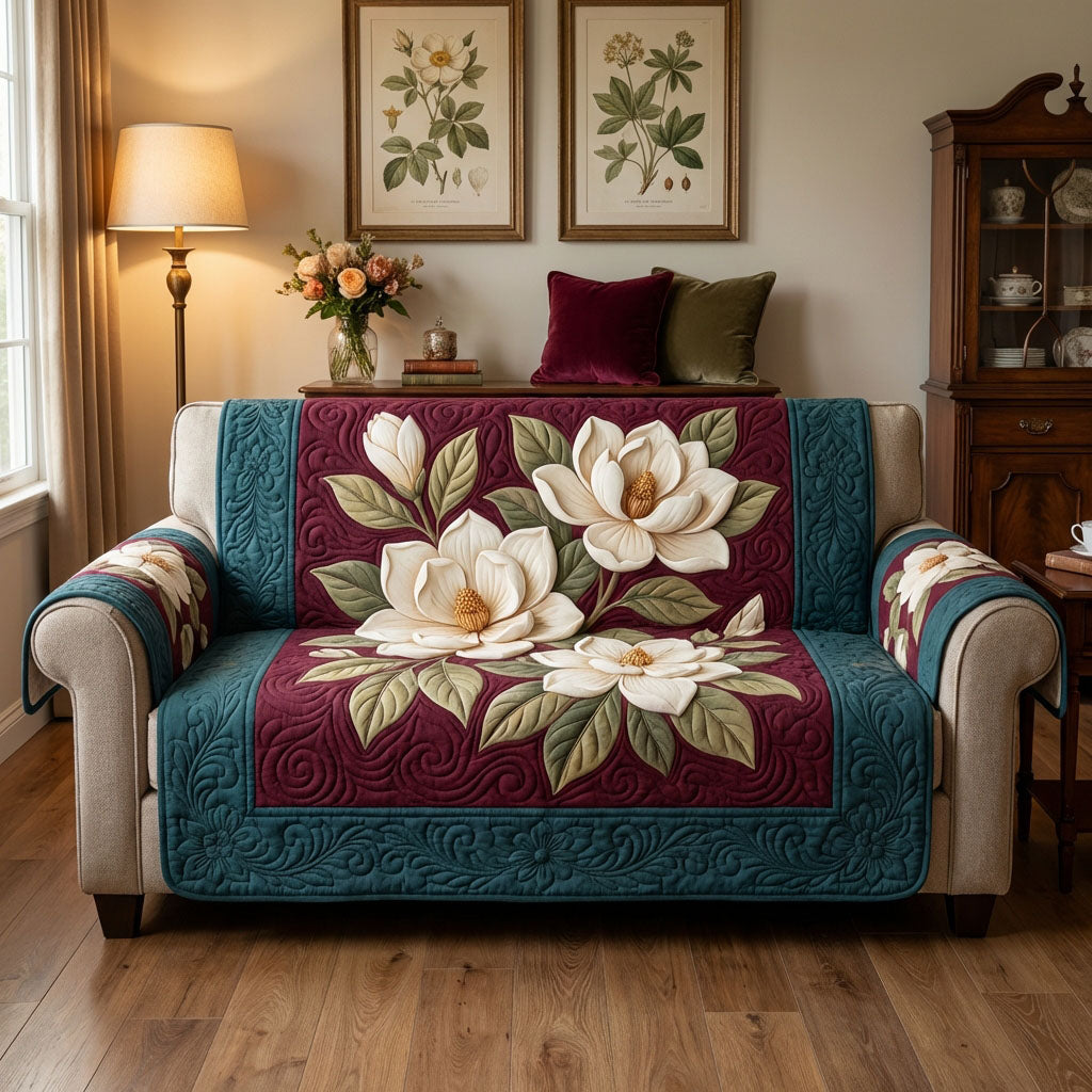 Vintage Magnolia Charm Quilted Sofa Cover Best Slipcovers Mother's Day Gifts - Tradiviet