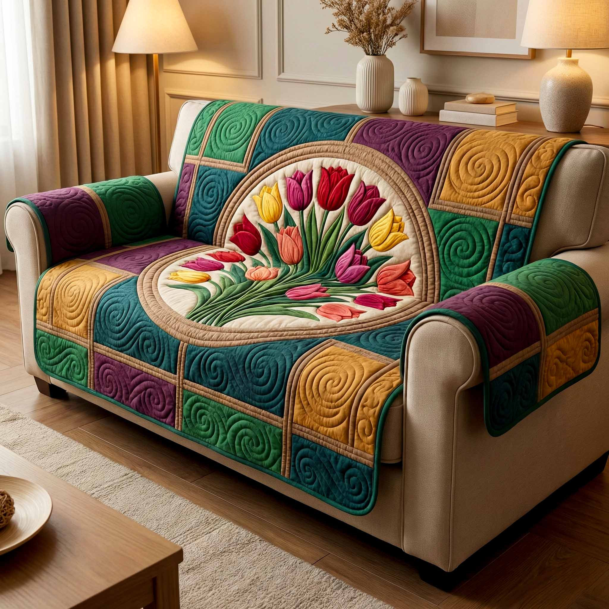 Vintage Petals Quilted Sofa Cover Covers For Sofas Good Mothers Day Gifts - Tradiviet