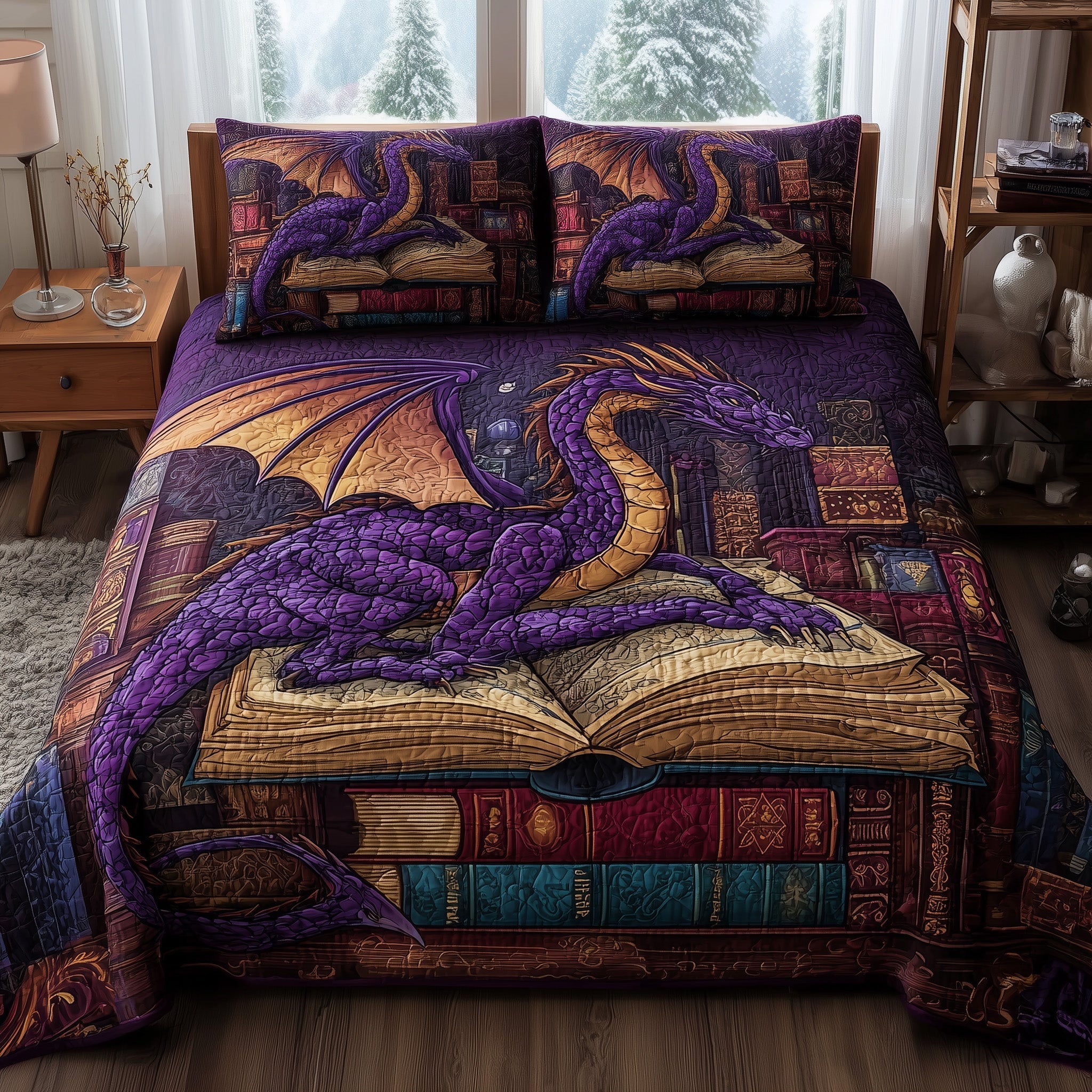 Vintage Purple Dragon Quilted Bedding Set Vintage Purple Bright Gift For Vintage Purple - Tradiviet