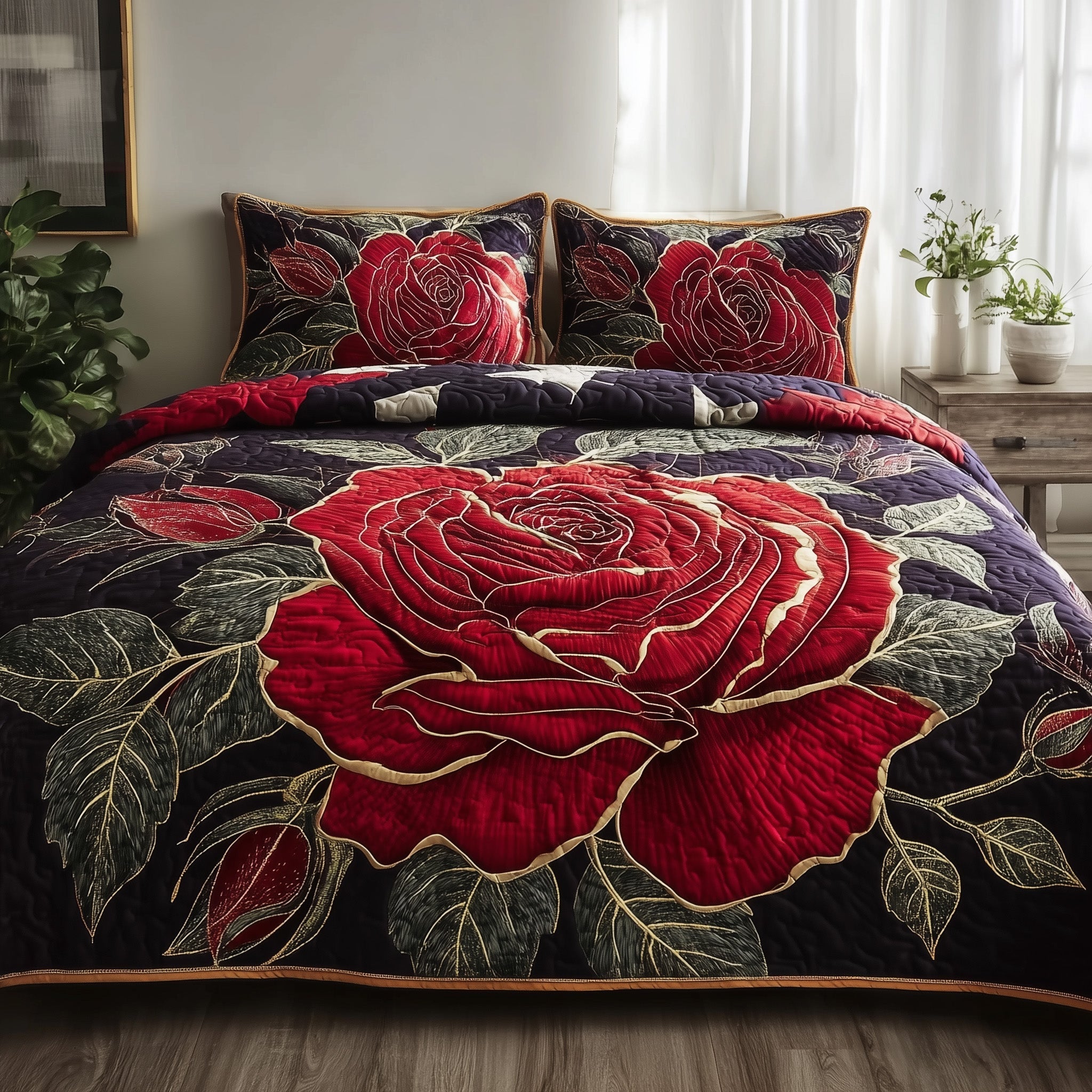 Vintage Rose Quilted Bedding Set Vintage Rose Season Gift For Rose Lovers - Tradiviet