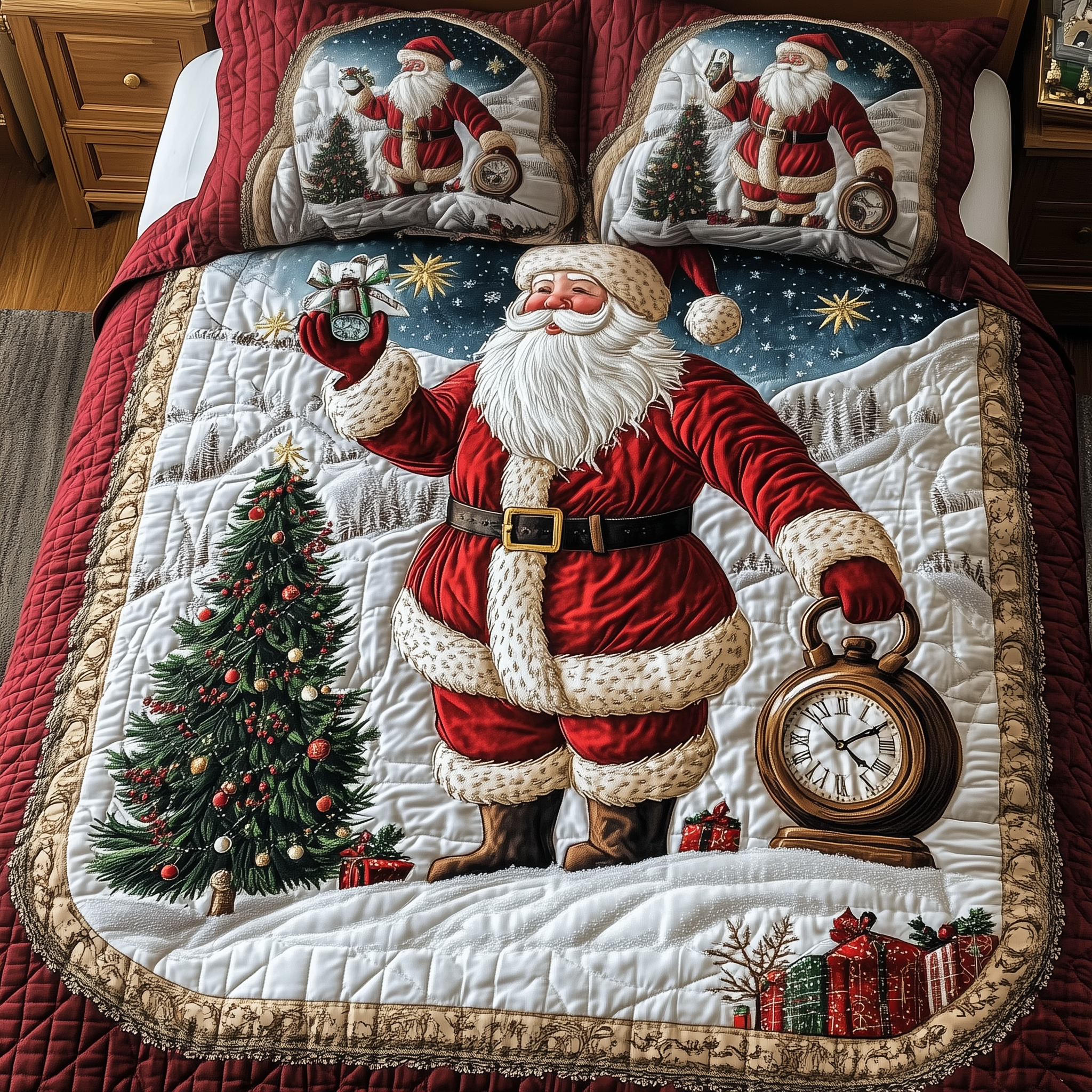 Vintage Santa Quilted Bedding Set Vintage Santa Motif Gift For Vintage Santa - Tradiviet