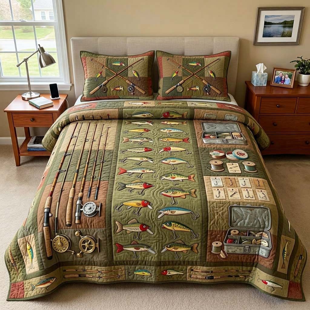 Vintage Tackle Quilted Bedding Set Vintage Tackle Festivity Gift For Tackle - Tradiviet