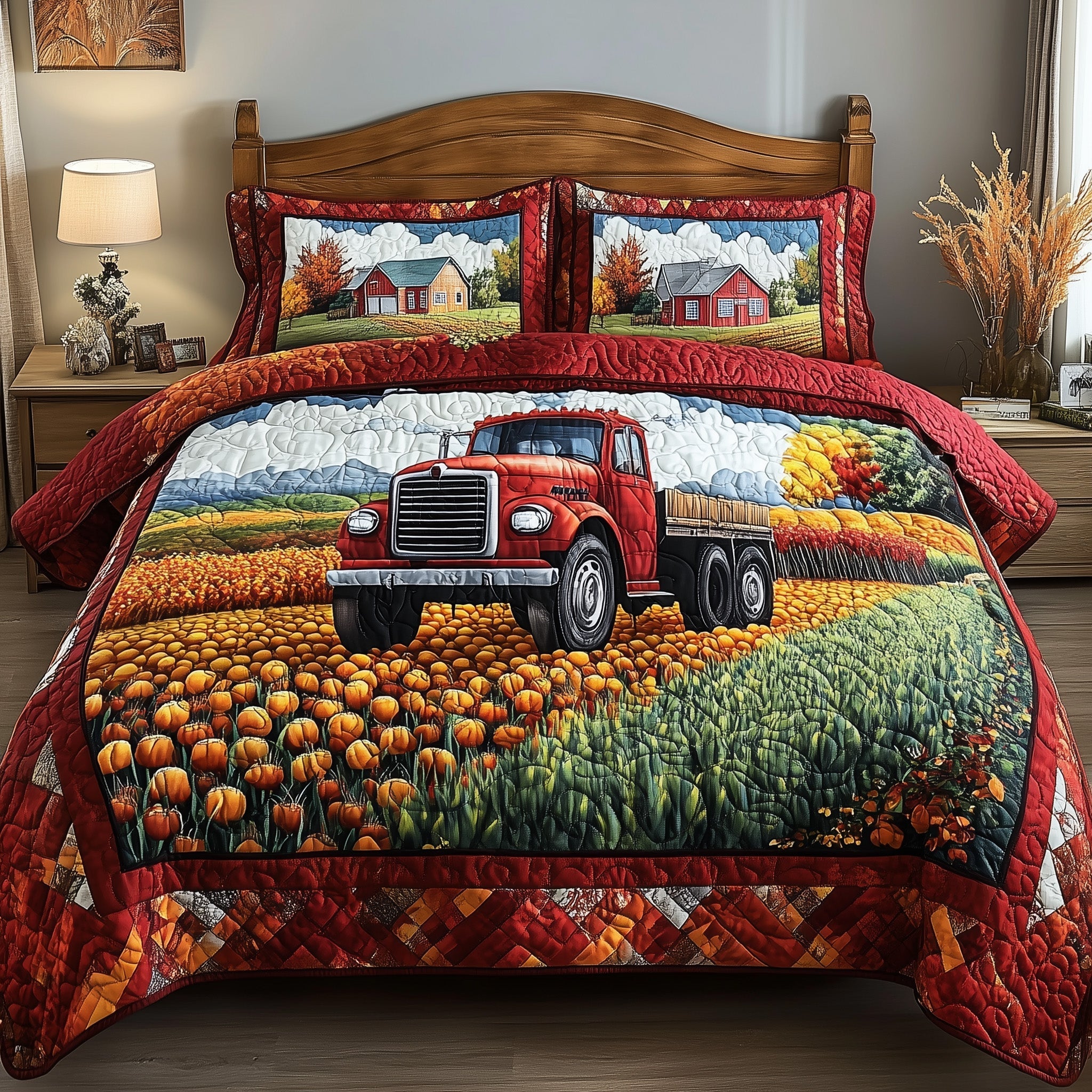 Vintage Truck Quilted Bedding Set Vintage Truck Atmosphere Gift For Vintage Truck - Tradiviet