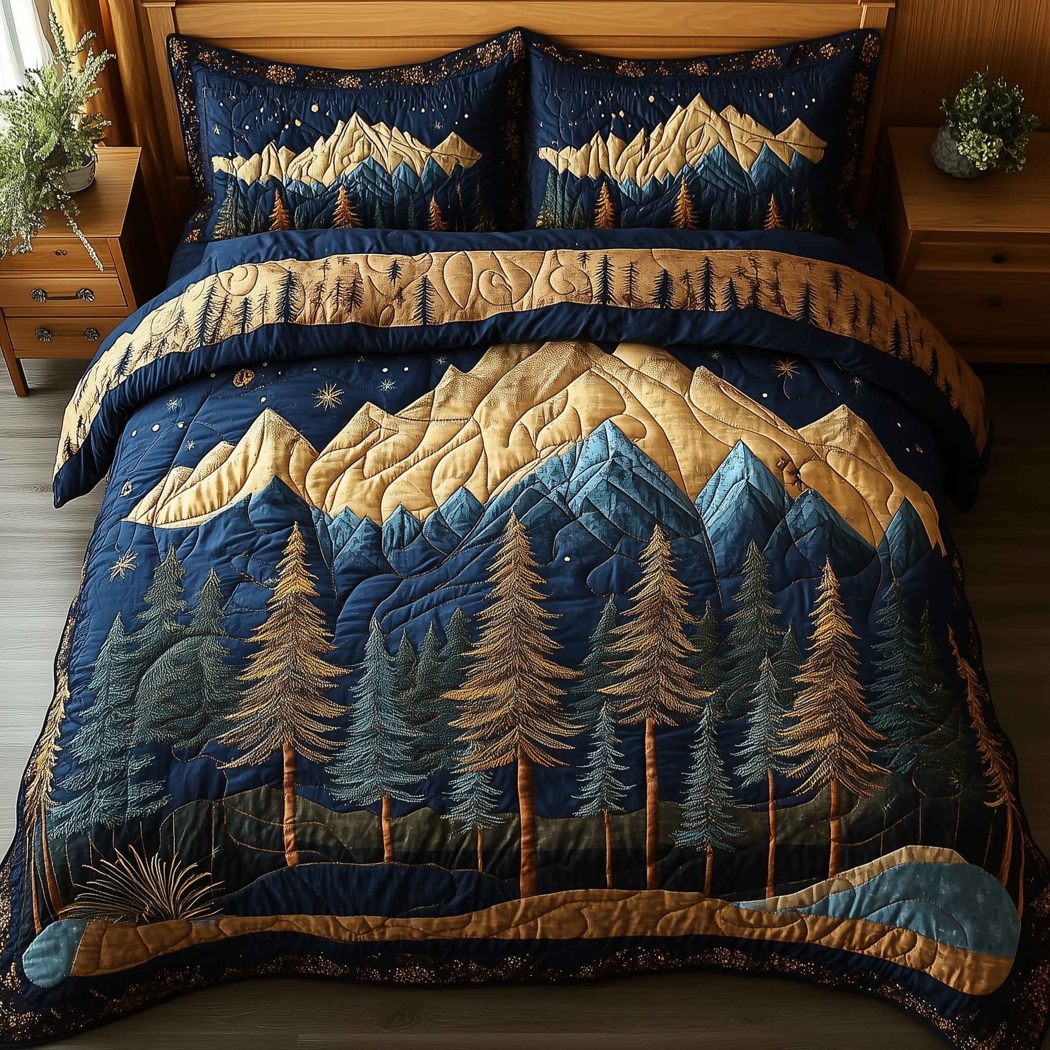 Vintage Woodland Quilted Bedding Set Vintage Woodland Composition Gift For Vintage Woodland - Tradiviet
