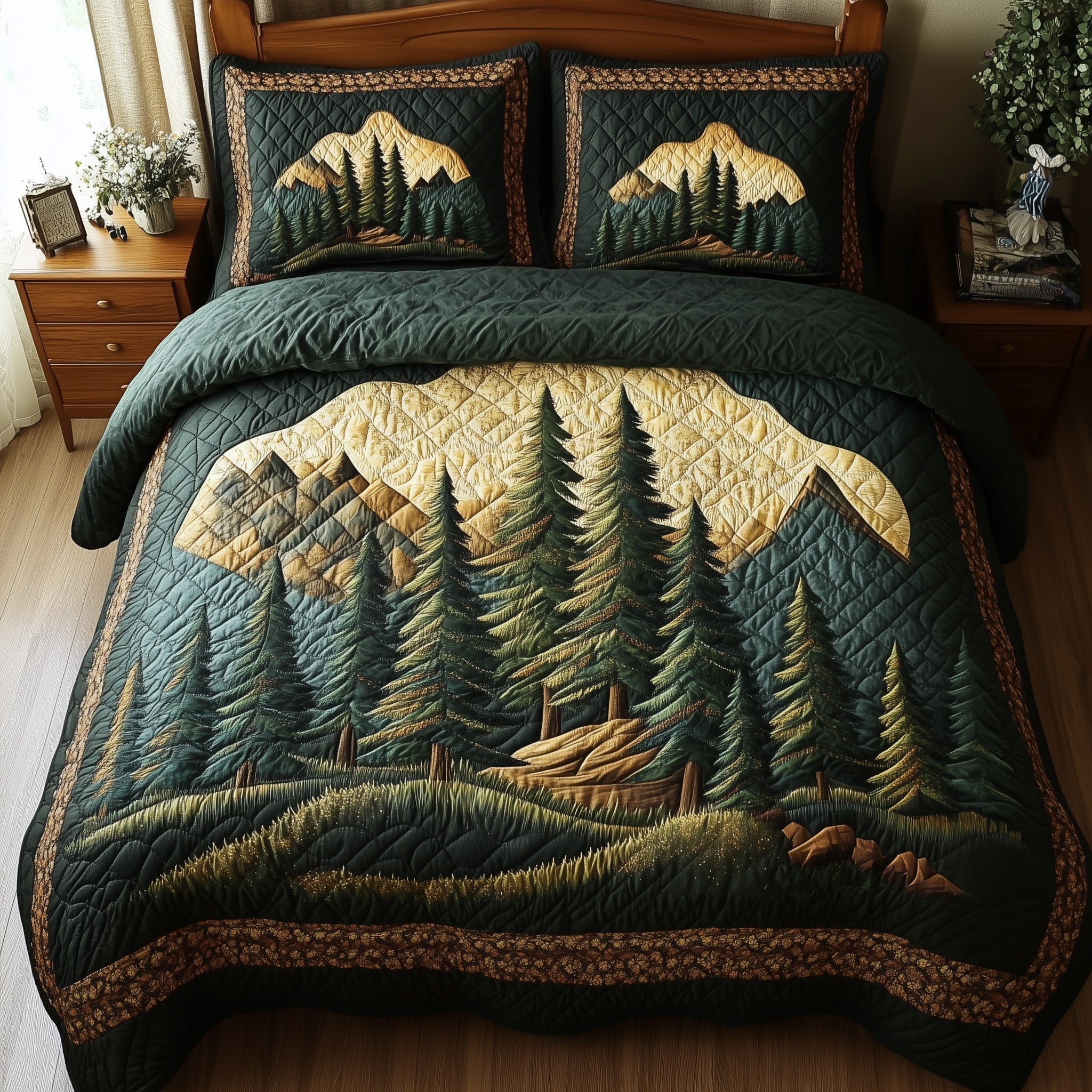 Vintage Woodland Quilted Bedding Set Vintage Woodland Cozy Gift For Woodland Dad - Tradiviet