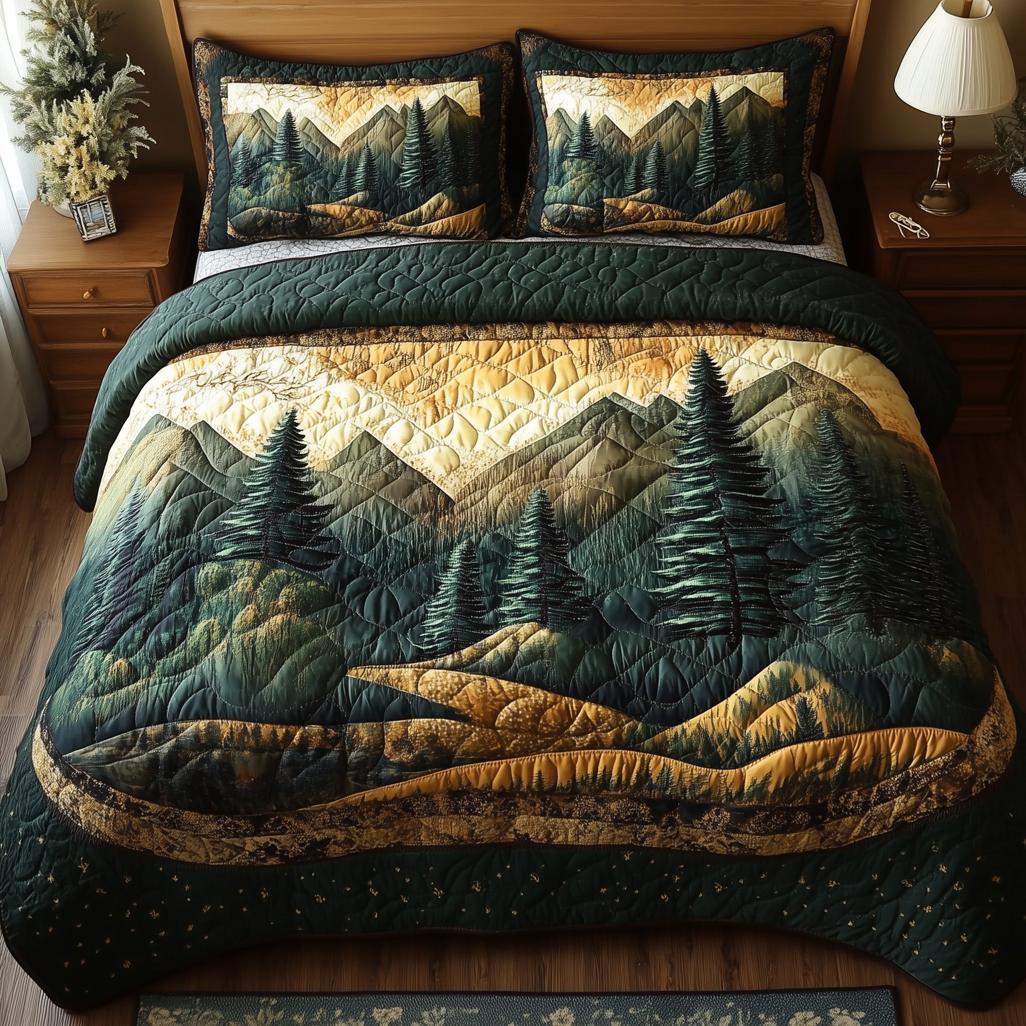 Vintage Woodland Quilted Bedding Set Vintage Woodland Farmhouse Gift For Vintage Dad - Tradiviet