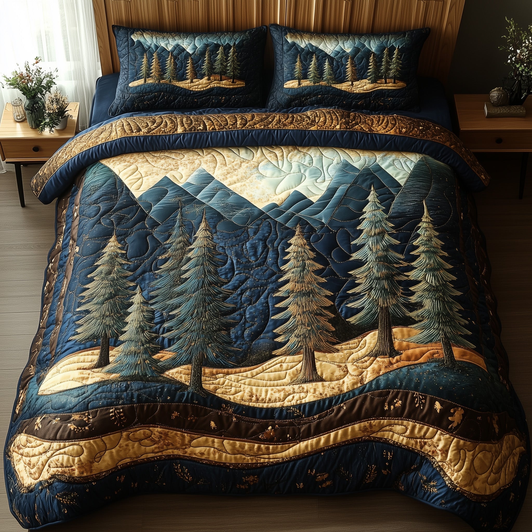 Vintage Woodland Quilted Bedding Set Vintage Woodland Season Gift For Woodland Family - Tradiviet