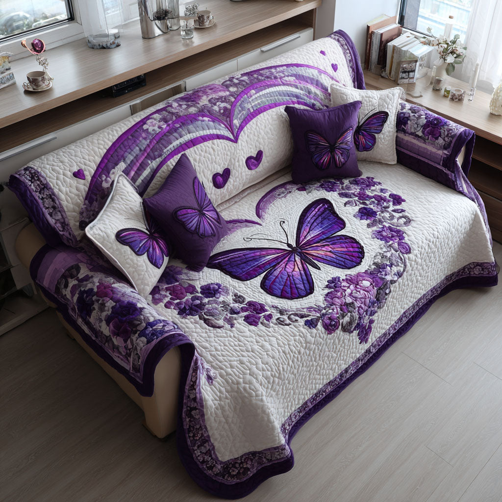 Violet Flutter Quilted Sofa Cover Nice Couch Covers Awesome Butterfly Lover Gift Ideas - Tradiviet