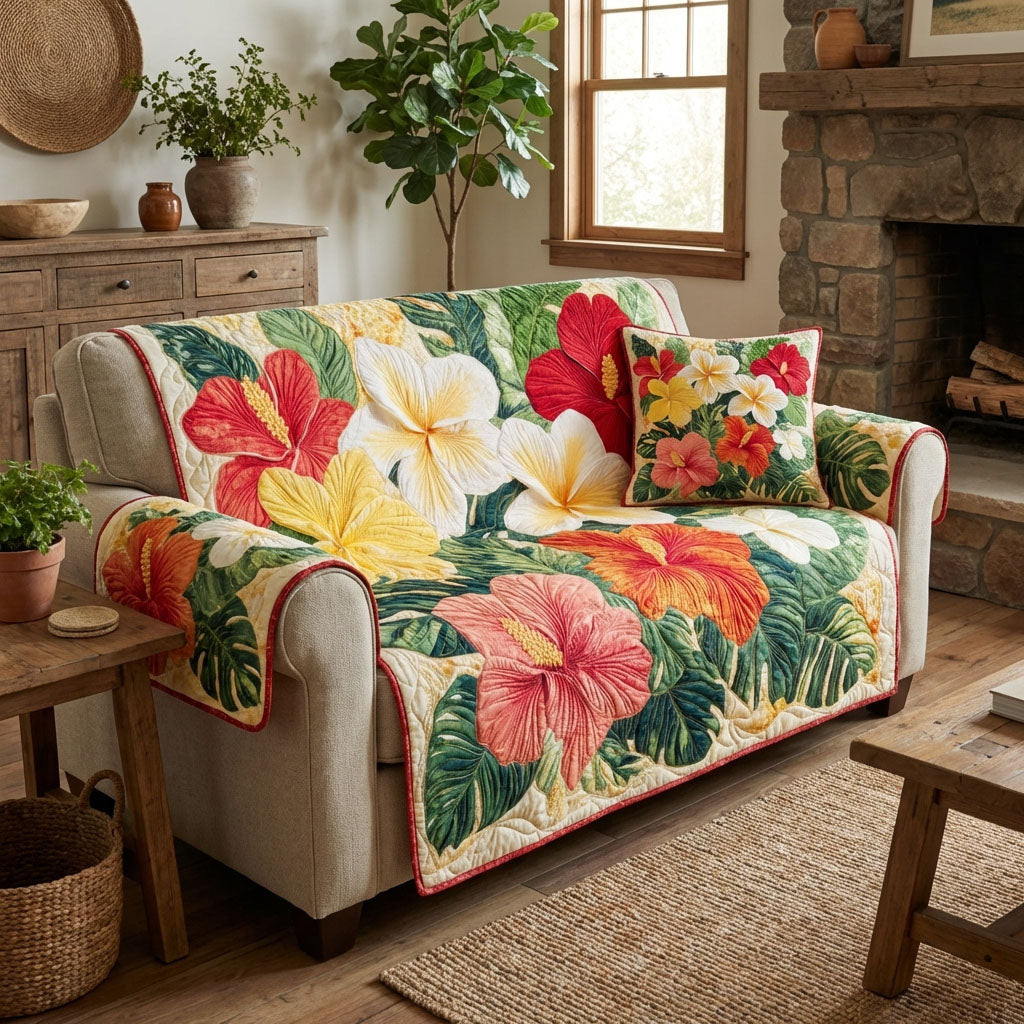 Vivid Blossom Quilted Sofa Cover Best Couch Covers Sentimental Gifts For Mom - Tradiviet